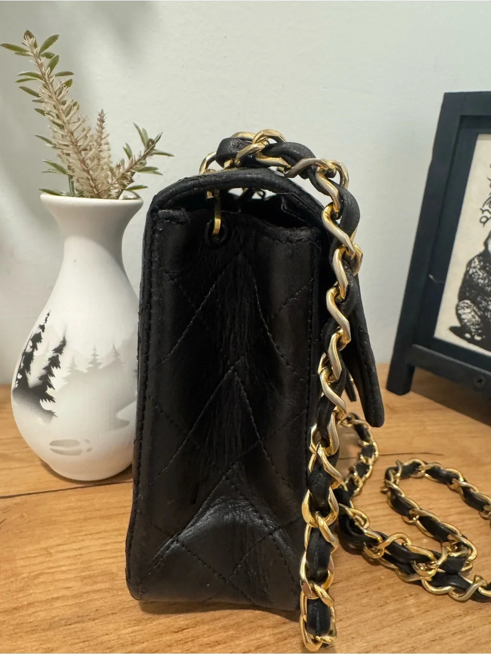 Vintage Chanel Black Lambskin Square Mini Double Flap 24k GHW